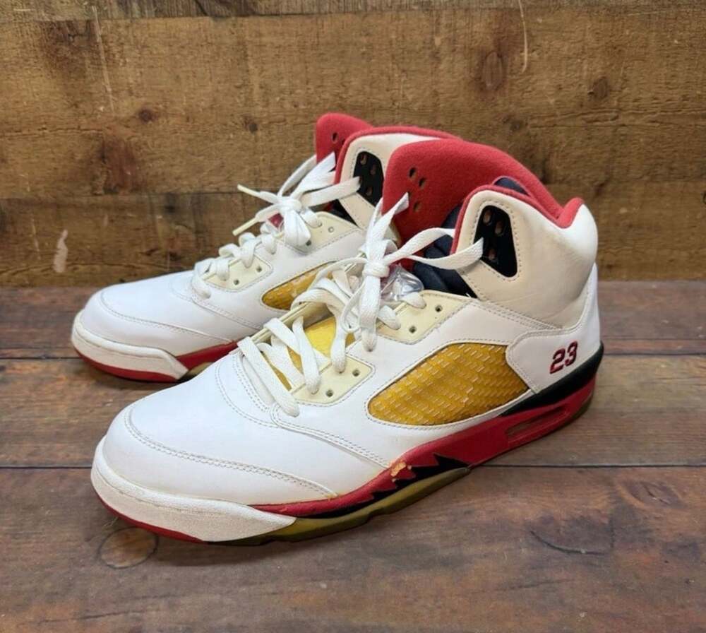 Nike Air Jordan 5 Retro Size 13 White Fire Red Vintage 136027-162 parts restor